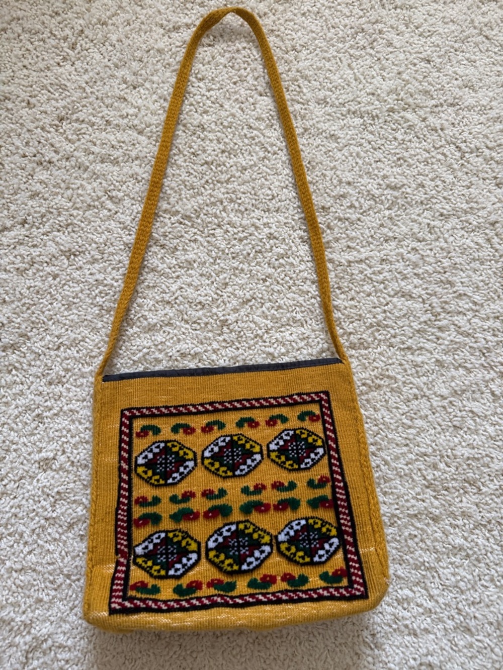 Yellow Patterned Crossbody Bag - Stylish Woven Design